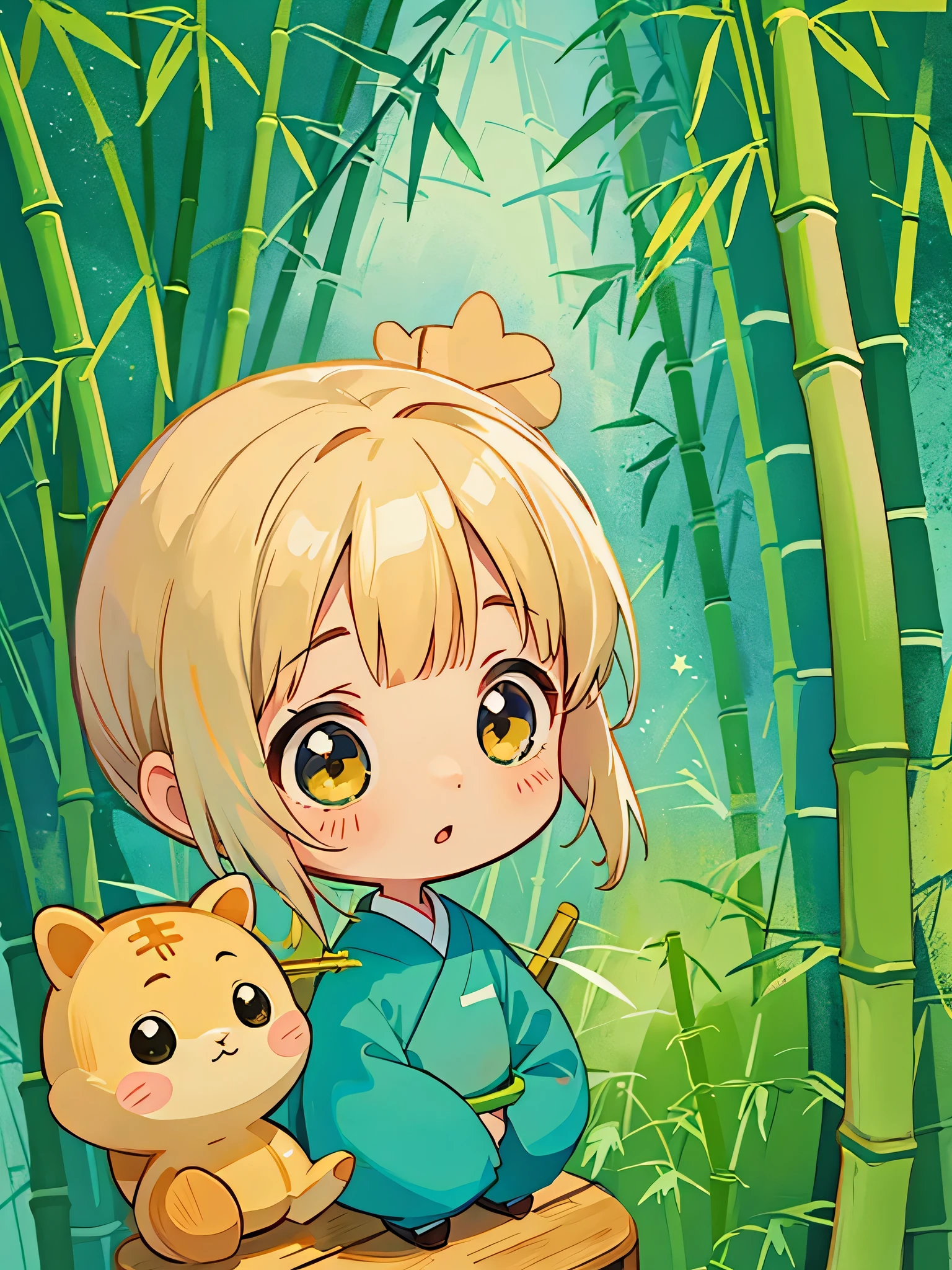 Hayao Miyazaki style, Kawaii Design, The most beautiful girl of all time、Chibi, Cute Alien、Star Festival、(((Bamboo)))