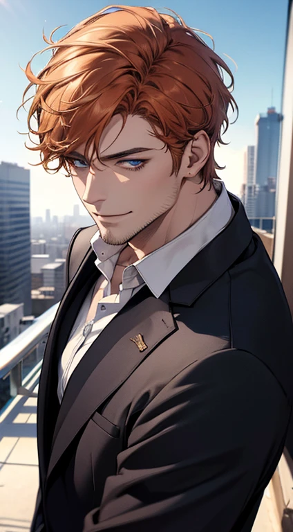 (best quality,4k,8k,highres,masterpiece:1.2),ultra-detailed,(realistic,photorealistic,photo-realistic:1.37),1 man,31 years old,mature man,very handsome,without expression,smile,short grey b
Orange hair,blue eyes,penetrating gaze,perfect face without errors,imposing posture,businessman,office background,cinematic lighting,hdr image