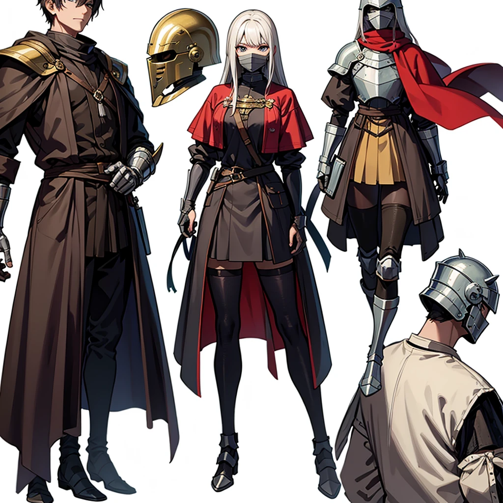 ((whole body、Detailed character design))、(From the back、Back view)、Highest quality, Best Quality,Best illustrations、(((Iron Mask、pocket、Iron Helmet)))、Medieval Armor、Medieval Knight、whole bodyが灰色の鎧、(((20-year-old male)))、Dramatic Angle、(battle)、battlefield、Movement angle、Grab the sword、(Fighting stance)、Run、(((White background)))