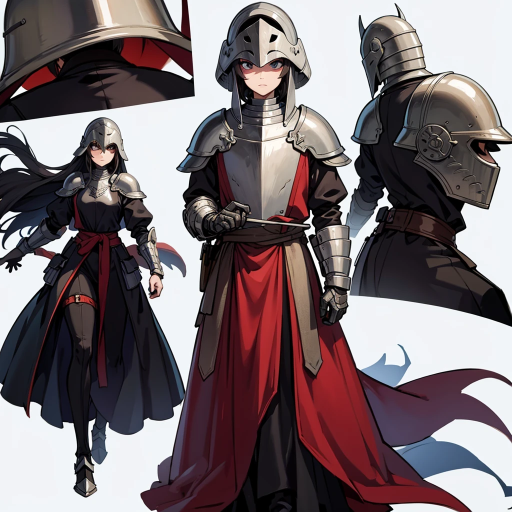 ((whole body、Detailed character design))、(From the back、Back view)、Highest quality, Best Quality,Best illustrations、(((Iron Mask、pocket、Iron Helmet)))、Medieval Armor、Medieval Knight、whole bodyが灰色の鎧、(((20-year-old male)))、Dramatic Angle、(battle)、battlefield、Movement angle、Grab the sword、(Fighting stance)、Run、(((White background)))