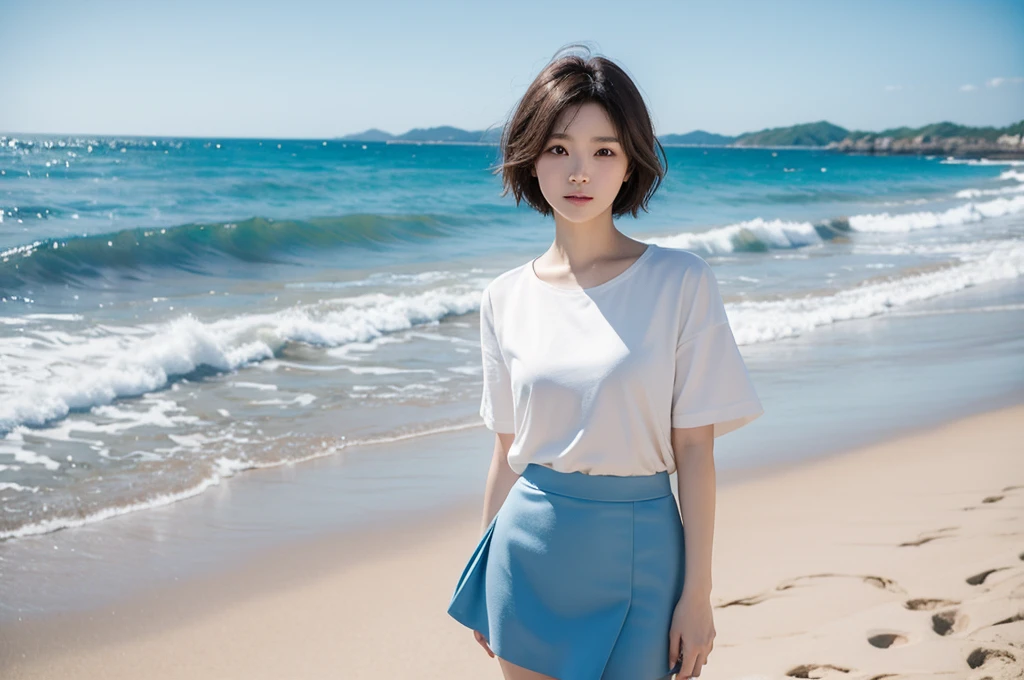 SeaArt Bot
Txt2Img
foundation
10:59:05
8k, 35 year old Korean woman, Inspired by Son Ye-jin. realistic, lifelike photo, Realistic appearance of nature, , blue. calm waves. Viewed from a distance with a wide-angle lens , wore a light skirt. Front view of a beautiful woman, , 1 woman, 바람에 약간 휘날리는 short medium hair , Looking at the camera, short medium hair, standing on the beach, wearing a light white skirt