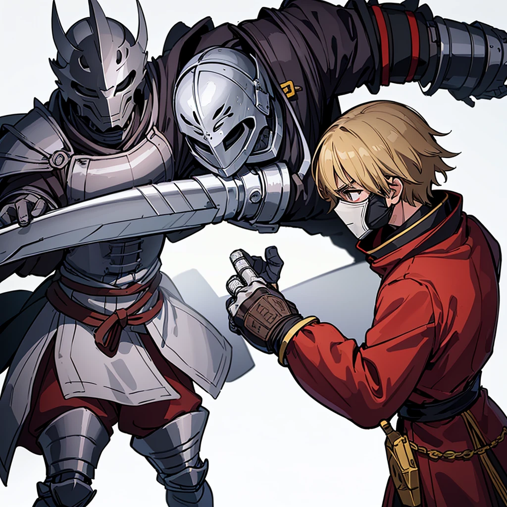 ((whole body、Detailed character design))、(((behindから、behind姿、behind)))、Highest quality, Best Quality,Best illustrations、(((Iron Mask、pocket、Iron Helmet)))、Medieval Armor、Medieval Knight、whole bodyが灰色の鎧、(((20-year-old male)))、Dramatic Angle、(battle)、battlefield、Movement angle、Grab the sword、(Fighting stance)、Run、(((White background)))