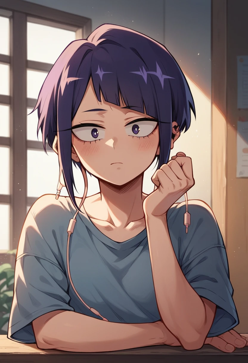(Best Quality, Masterpiece),sexy, erotic, 1girl, 18 years old, Contempt, pride, long purple hair, ((purple eyes)), looking at viewer, medival tabern, (half-closed eyes:1.1),shaded face,((angry)),closed_mouth, ((shirtlift)), white dress, warm light, close up, upper body