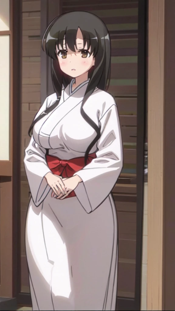 Girl in Priestess Uniform, Kasumi Iwato, Big Breasts, Inside Japan house,