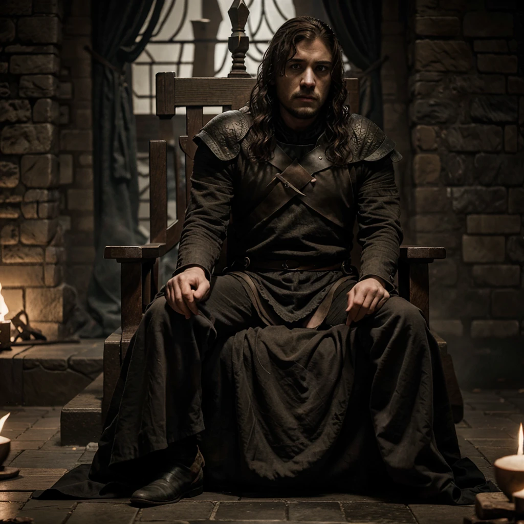 Game of Thrones men's outfit, a beige suit with gold details. the suit is made of brocade. The background shows the interior of the Great Sept of Baelor.