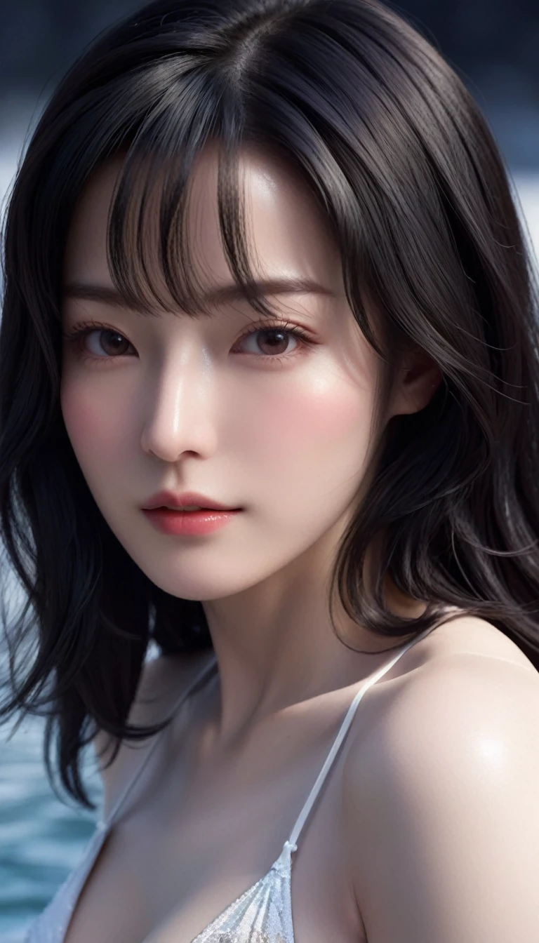 ((最大16K解像度のmasterpiece:1.6)),beautiful,Highest quality,Absolutely wonderful,Very detailed,Ultra-high resolution,masterpiece,Realistic,Realistic,Increased depth of field,Cinematic Light,
One elegant mature woman, Long black hair,beautiful顔,Very detailedな顔の表現,Face with a gentle expression,Transparent white skin,Very delicate skin texture,Great proportions,Anatomically correct body,
Elegant high leg swimsuit,snow-white color,Detailed cloth texture,
Black Background,
Focus on the upper body,((Face close-up:1.5)),