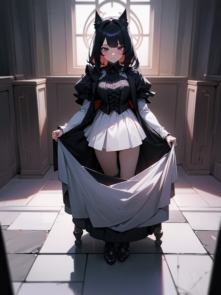 1girl. Japanese petit. Smile. (masterpiece). (best quality). (insanely detailed). Nude. nsfw. Slit Pussy. Close up Mons pubis. Flat chest. Upright standing posture. from below.