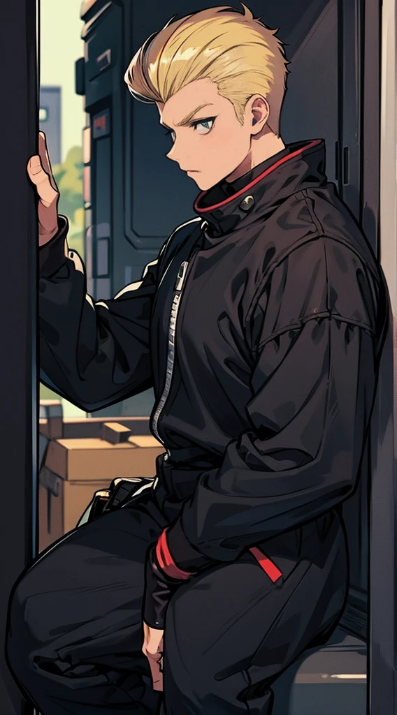 Truck Blonde pompadour Black ninja outfit 