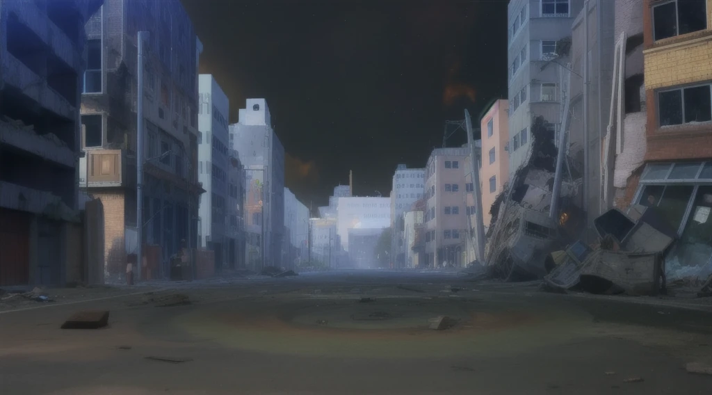 destroyed city, deep hole in the street