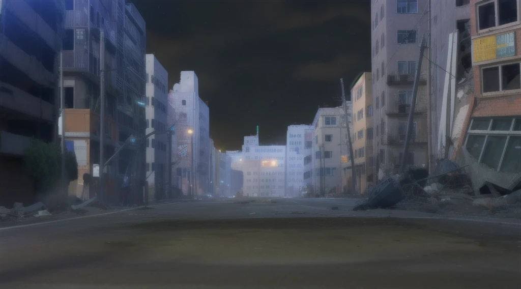 destroyed city, deep hole in the street