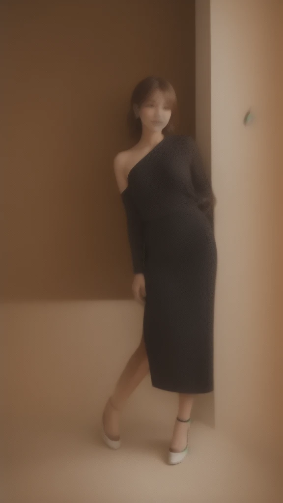 Create a high-resolution video of a stylish woman in her 40s or 50s, standing in an elegant indoor setting with modern decor. She has shoulder-length, slightly wavy hair and is wearing a fashionable, intricate top. The camera angle is from the front, capturing her looking directly at the lens with a slight smile. The background includes elements of a sophisticated interior, such as a well-designed doorway and a glimpse of a chic living area. The lighting should be natural and flattering, highlighting her facial features and the texture of her clothing.