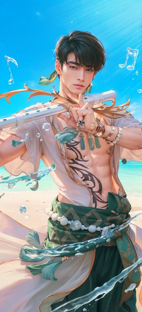 Light haired man, handsome with a scar on his chin exposing his beauty. Realistic