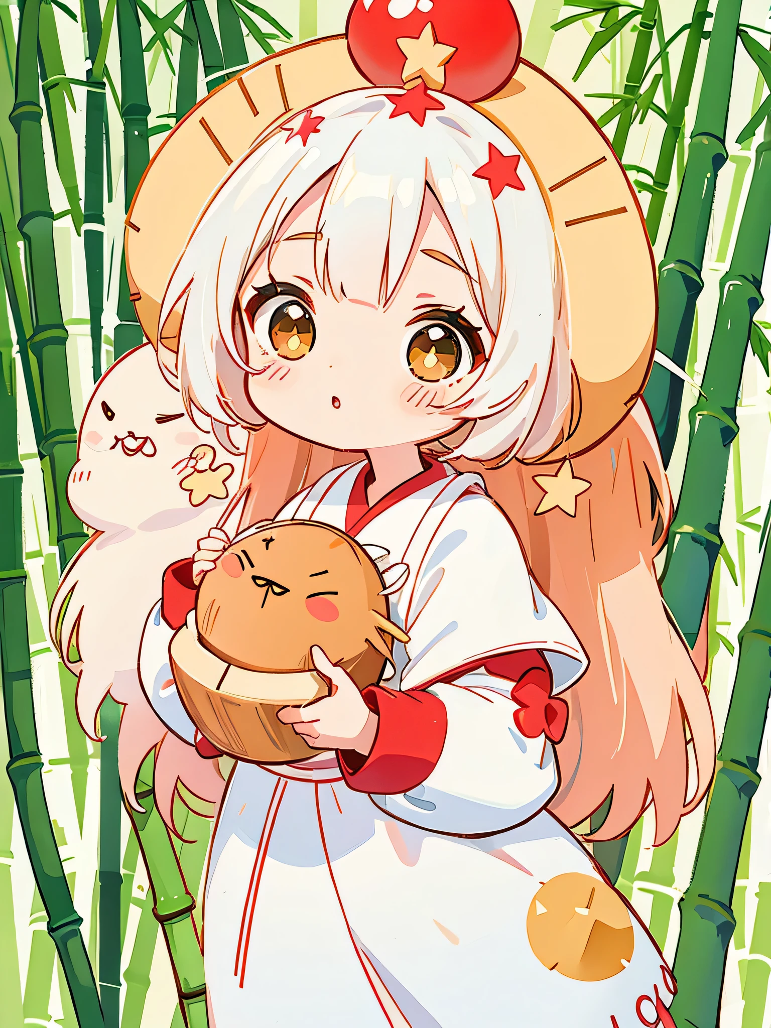 Black Star Red and White style, Kawaii Design, The most beautiful girl of all time、Chibi, Cute Alien、(((Star Festival)))、(((Bamboo)))