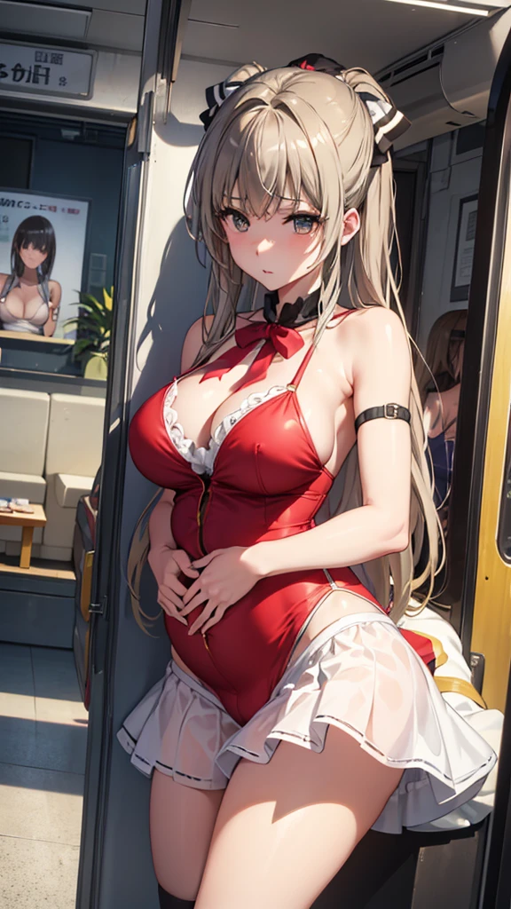 Isuzu Sento、Highest quality、Highest quality、Huge super 、Cleavage、A fawning expression、high school girl、sexual behavior、sex、Armpit、pregnancy、Cowgirl、vagina、Thighs、Knee socks、Armpit見せ、両Armpit見せ、Glare、Close-up、train、strap、Armpitチラ、Absolute area、Female organ、 slip out、strap、Sideboob