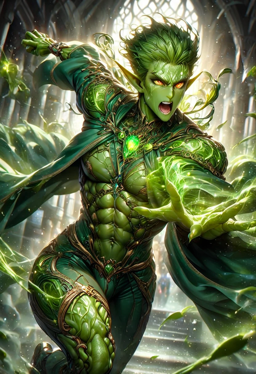 (((intricate design))) (((top quality))) (((16K))) (((High Definition))) 16K splash art (((photorealistic))) high-res, ultra sharp, ((masterpiece)), the best quality, expressive eyes, perfect face, mesmerising eyes, perfectly detailed anatomy (((Volumetric lighting))) (((natural lights))) (((sunny))) (((1Male))) (((Bodybuilder))), (((muscular))), (((hyper pecs))) there is a sexy mature man with green paint on his body, slick shaved sides hairstyle, ((thighs)) bodily fluids, round butt, green coloured skin, green skin! (((green coloured skin!!))), (((green skin))). (((green-skinned))), (((elegant robes))) ((green skin with scales)), ((green skin)), windy, (((in a city))), (((greenish skin))) plantation on the male body, fluorescent green skin, radiant orange eyes, windy, leaves falling (((a powerful nature deity))), elf ears, druid magic, cell-shaded adult animation, green gem necklace, hot reptile muscular humanoid man, scales, muscular green body. glowing veins, nature spirit, (((skin tight jumpsuit))) in a busy train station,