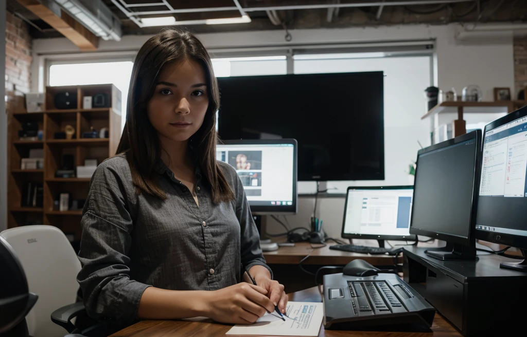 Girl in front of a computer looking for digital marketing 