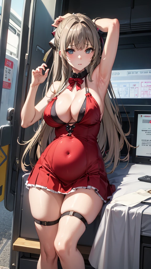 Isuzu Sento、Highest quality、Highest quality、Huge super 、Cleavage、A fawning expression、high school girl、sexual behavior、sex、Armpit、pregnancy、Cowgirl、vagina、Thighs、Knee socks、Armpit見せ、両Armpit見せ、Glare、Close-up、train、strap、Armpitチラ、Absolute area、Female organ、 slip out、strap、Sideboob