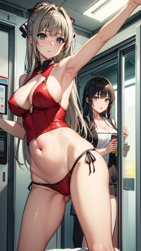 Isuzu Sento、Highest quality、Highest quality、Huge super 、Cleavage、A fawning expression、high school girl、sexual behavior、sex、Armpit、pregnancy、Cowgirl、vagina、Thighs、Knee socks、Armpit見せ、両Armpit見せ、Glare、Close-up、train、strap、Armpitチラ、Absolute area、Female organ、 slip out、strap、Sideboob