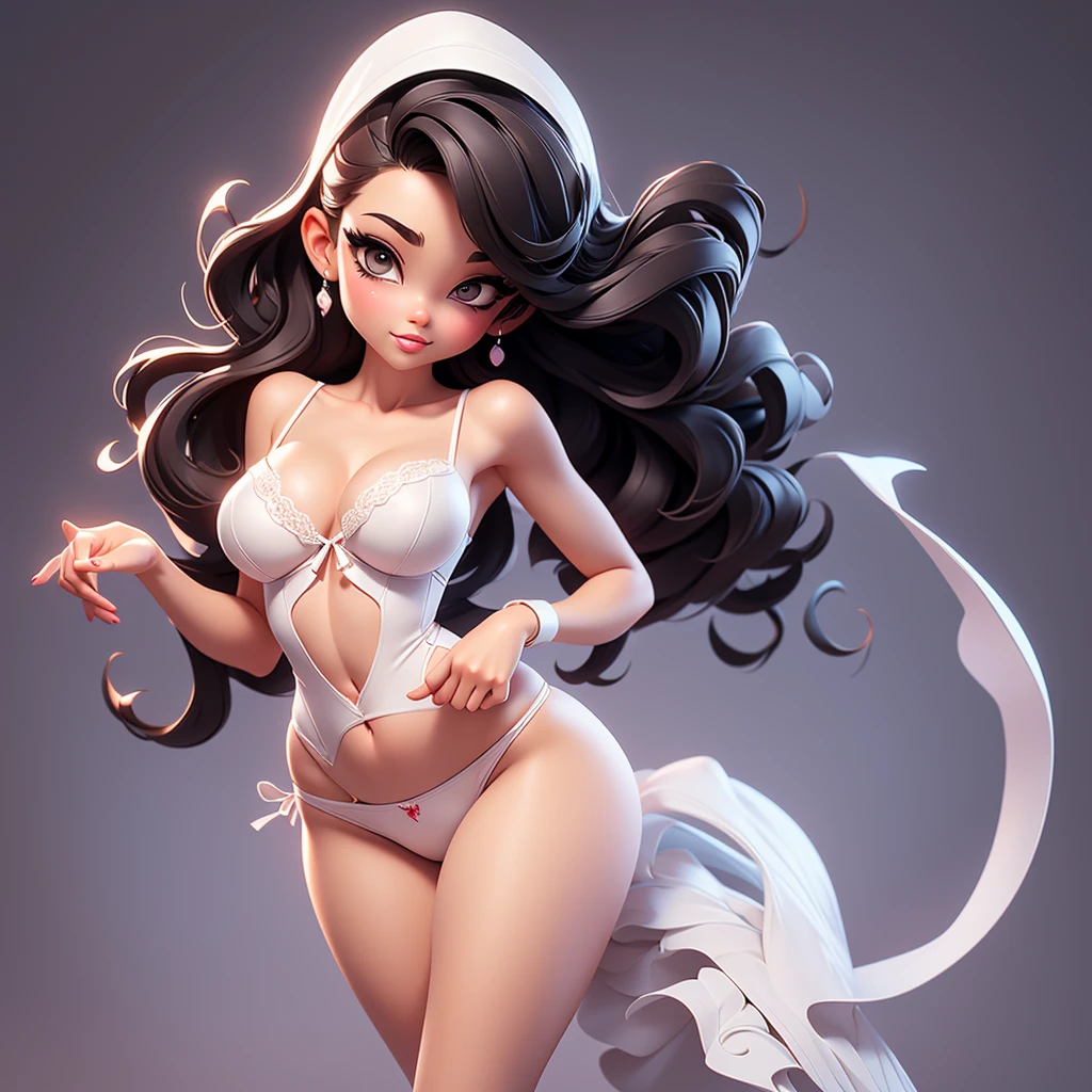  A sexy cartoon woman in white lingerie posing gracefully for a photo, sexy lingerie beauty, wavy lingerie, lingerie, inverted triangle body type, Waist slender, cebelos black sexy girl, mulher de corpo inteiro, wearing sexy lingerie, beautiful seductive woman, slender figure, cartoon vector style, corpo pin-up, Broad Hips