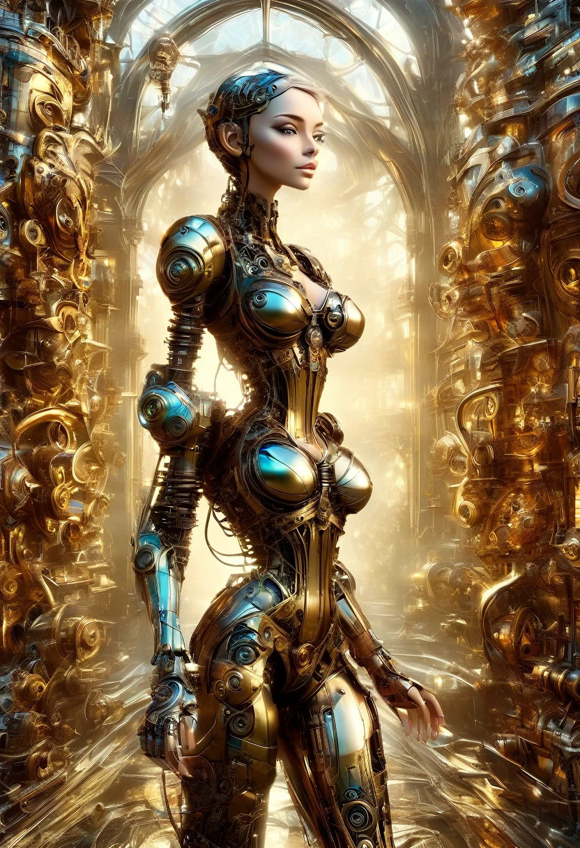 A robotic clockwork fairy. All bronze, gears, crAFTSMAN STYLE. GLASS WINGS. masterpiece, best quality, highly detailed, solo, looking at viewer, smile, mechaical face, face sculpted bronze. Ultra HD, Rococo-Inspired Fantasy Art With Intricate Details. Cute, Charming Expression, Alluring-Gaze, looking at viewer Beautiful Eyes, An-Ideal-Figure. . slim waist, fit body, Warm lightssymmetrical face, photorealistic, photography, path tracing, specular lighting, volumetric face light, path traced hairmaximum quality{(masutepiece) (8K High Resolution) (top-quality) In the style of breath of the wild.medieval monastery garden,steampunk craftsman robot monk,beautiful ornate architecture,steampunk machinery and gears,exquisite stained glass windows,enchanted flower garden,ancient stone walkway with intricate carvings,glowing candles and dimly lit atmosphere,steam and smoke billowing from the machinery,mystical atmosphere,peaceful and serene setting,mechanical wings attached to the robot monk's back,robot monk with intricate clockwork mechanisms,electromechanical eyes glowing with energy,warm golden color palette,gentle sunlight streaming through the stained glass windows,whispering sound of wind and rustling leaves,the scent of aged books and incense,notes of ancient Gregorian chants echoing in the air,sense of awe and tranquility,combination of futuristic and medieval elements,harmony of technology and spirituality.
