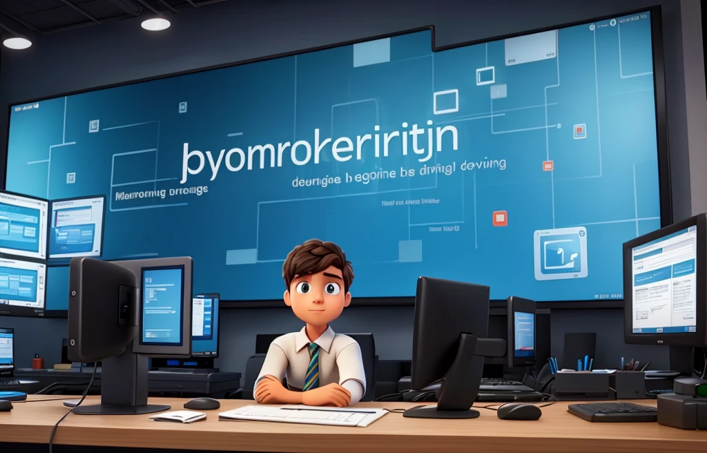 Joven mirando frente a un computador buscando Marketing Digital. Leave a phrase that says: Marketing Digital