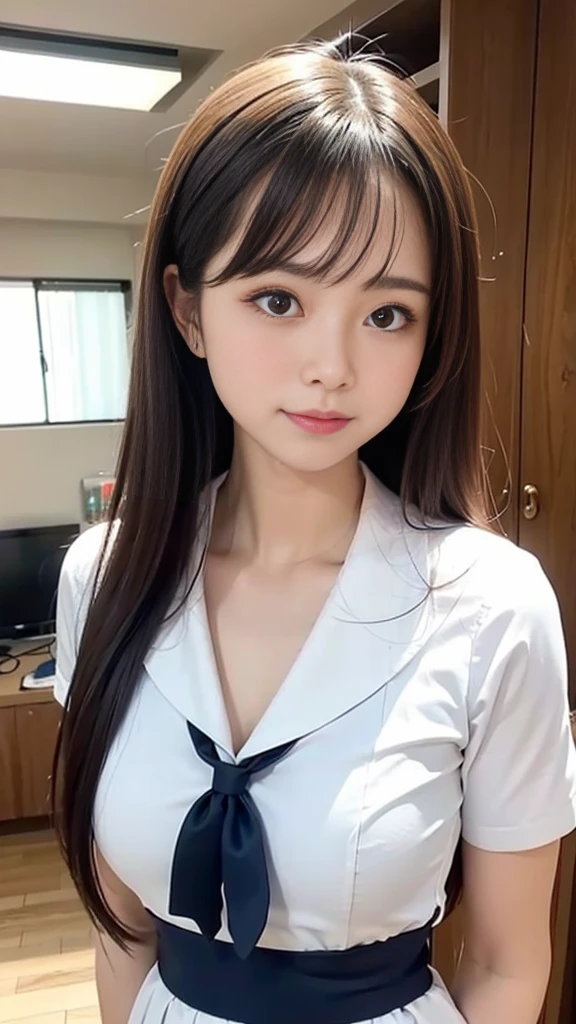 Sailor suit, (Beautiful girl in restraints), Detailed eyes and face, Beautiful breasts, :1.4