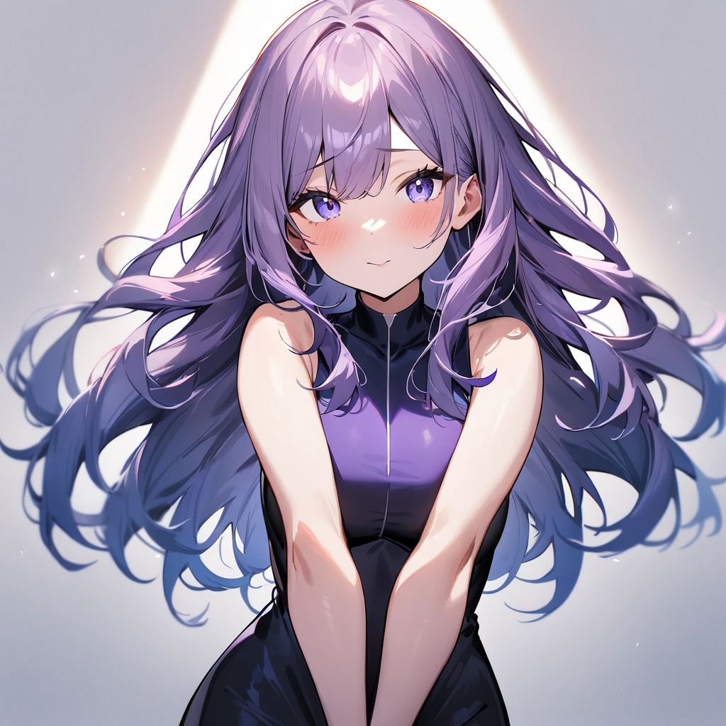 1 girl,Solo,long and shot hair,masterpiece, best quality, very aesthetic, absurdres,arms,face,hands,purple and blue,two tone color,v_arms 