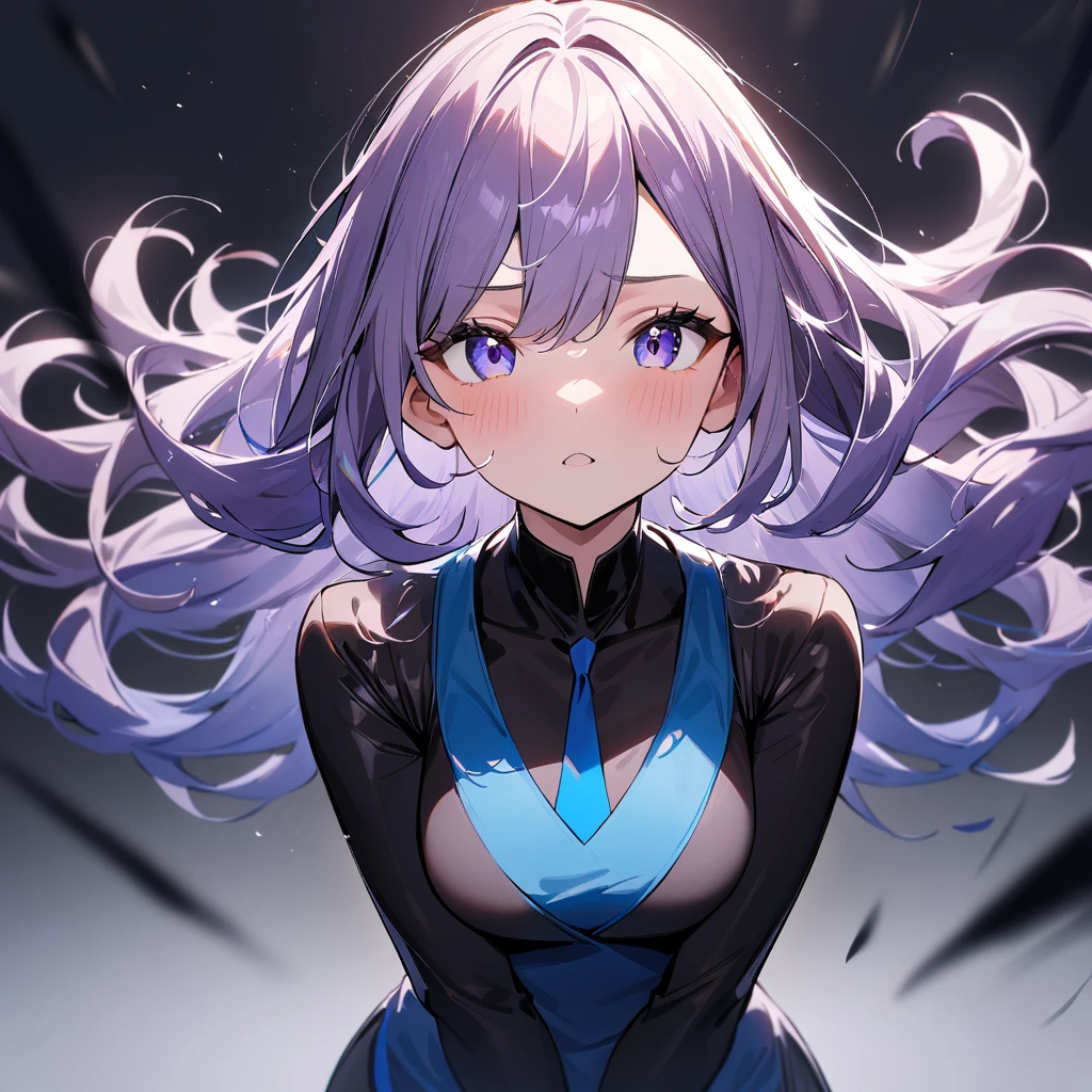 1 girl,Solo,long and shot hair,masterpiece, best quality, very aesthetic, absurdres,arms,face,hands,purple and blue,two tone color,v_arms
