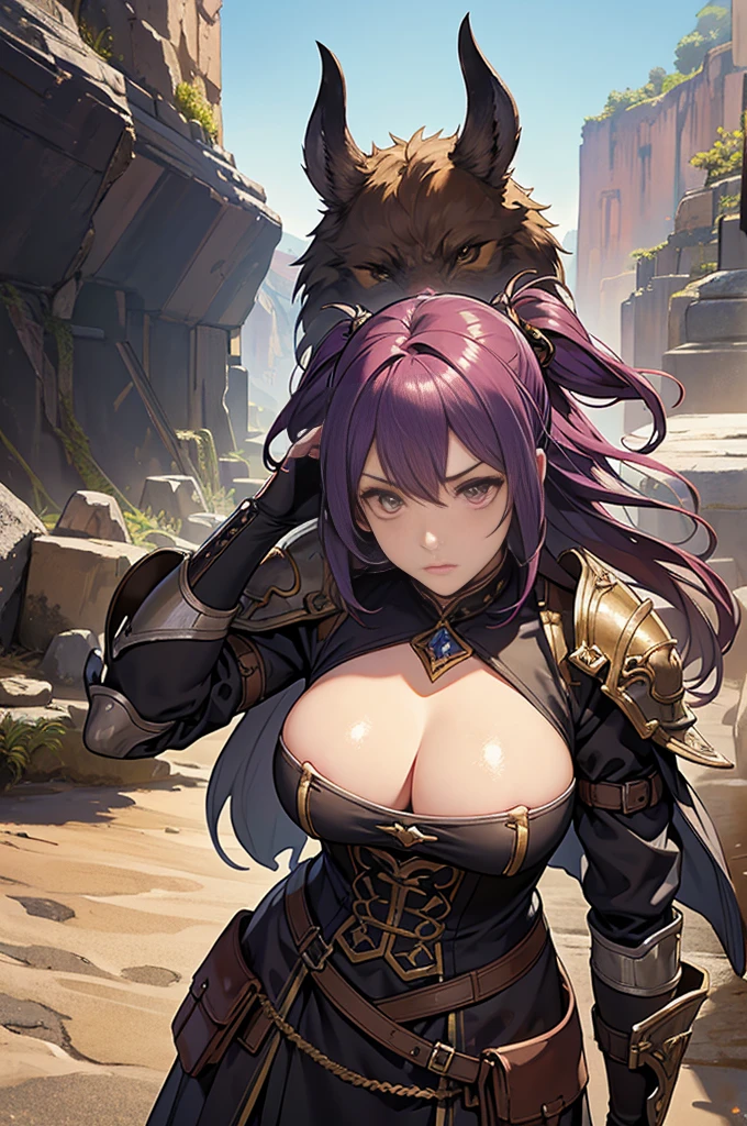 best quality, official art, masterpiece, textile shading, HDR, very detailed, colorful, best details, fantasy, battle armor,1 female, 25 years old, 3 mens bandits, Multiple horny bandits,Anxious and frightened expression, standing on stairs,Inside the cave,Dim brightness,choppy hair, big breast, skinny,Surrounded by a horde of bandits:1.9、Bandits in heat、Feeling like I'm about to be attacked、Mysterious atmosphere、cameltoe:1.3, looking back, ground level shot:1.9, fighting stance