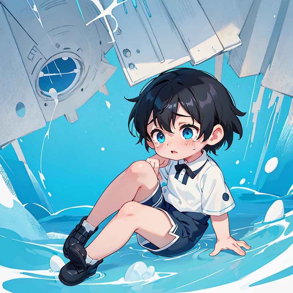 a black haired boy, blue eyes, parts,  round face of short-sleeved white olayera dress and shorts less than the knee.

is crying while a man (that only your hands appear in the image) holds his face while the child cries because a while ago they did something to him that he didn&#39;t want. A type of abuse that I suffered, also sexual abuse.
The  is male.