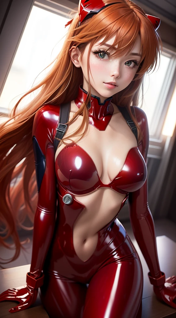 (highest quality, masterpiece, colorful, Dynamic Angle, highest detailed)(Asuka Langley), Full body photo, Fashion photo of cute red long hair girl (Asuka Langley), ((Red underwear、Sexy pose、On the bed、Spread your legs、Twin tails)),dressing high detailed Evangelion red suit (High resolution textures), Dynamic pose, Bokeh, (複雑なdetailed, hyperdetailed:1.15), detailed, Sunlight passing through the hair, colorful art background, (Official Art, extreme detailed, highest detailed),