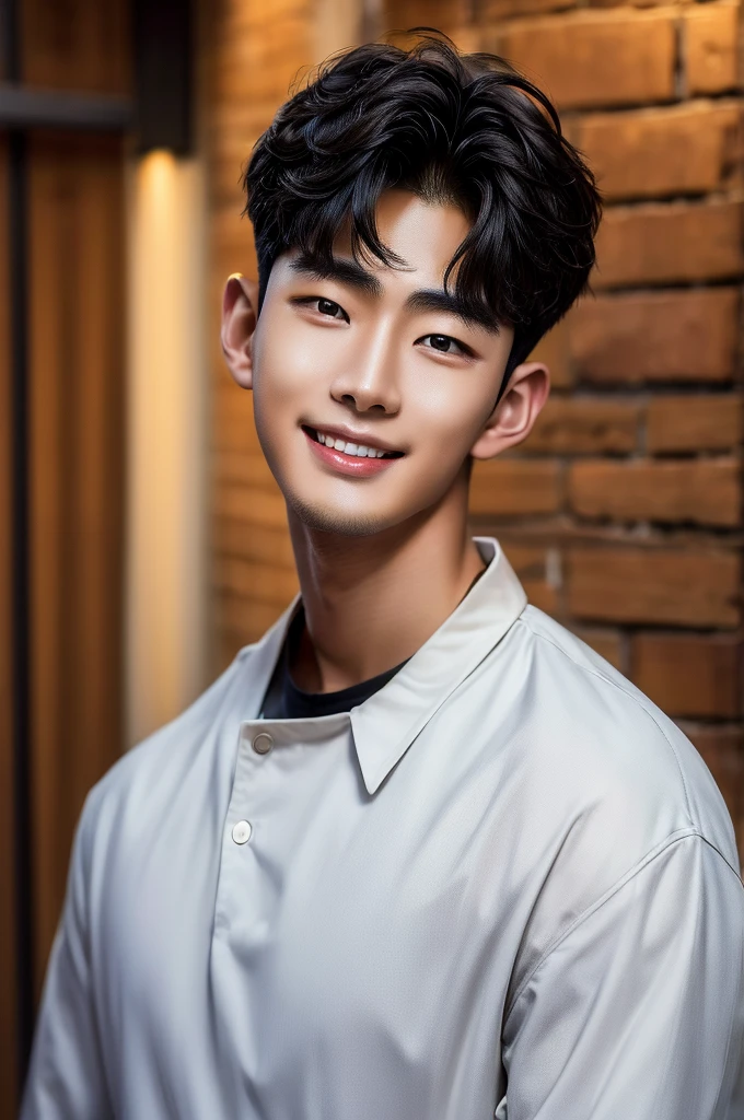 (Masterpiece), (Young refreshing Korean man, Black short hair, smile), Luxury,Warm, subdued lighting,