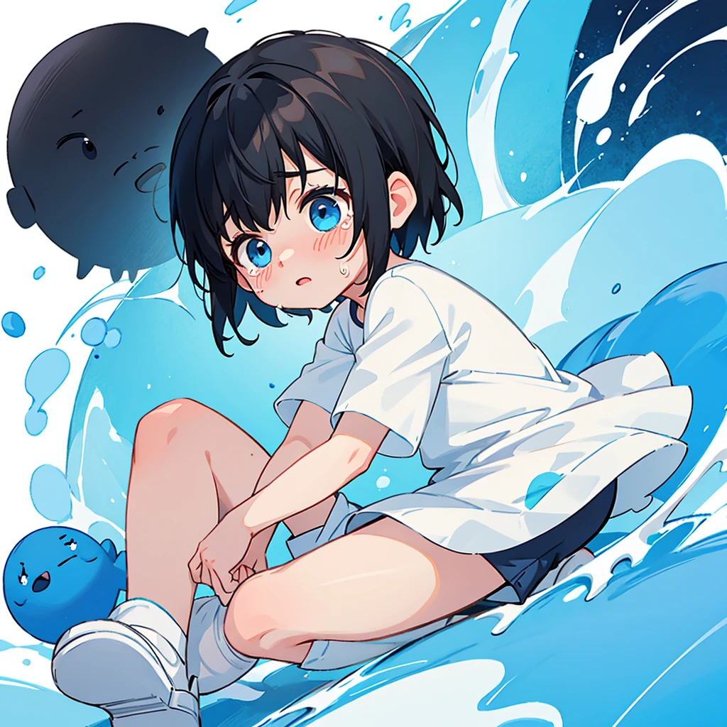 sticker girl,School swimsuit, black background