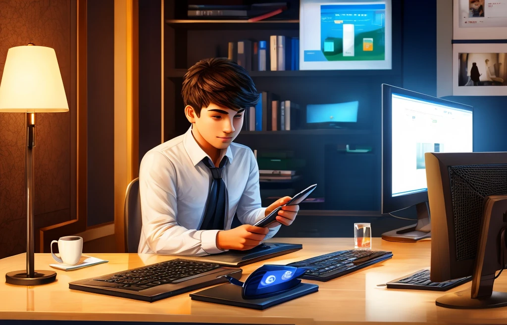 Create images of a young man searching for digital products internet marketing It is a luxurious place.