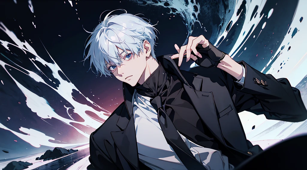 アニメ, a man in a black shirt and gloves, Holding your head, a picture inspired by Itō Ogura Yonesuke, tumblr, serial art, kaneki ken, ken kaneki, pin on アニメ, distant!!, holding hands up to face, kaworu nagisa, he wears an eyepatch, sombreamento de アニメ), chilly