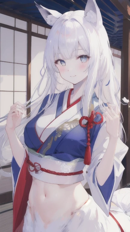 (best quality, masterpiece), 1 girl, centaur, It takes, White skin, japanese girl,Smiling, exposing the abdomen,belly button t-shirt, 아름다운 소녀 perfect wolf photo, perfect wolf photo