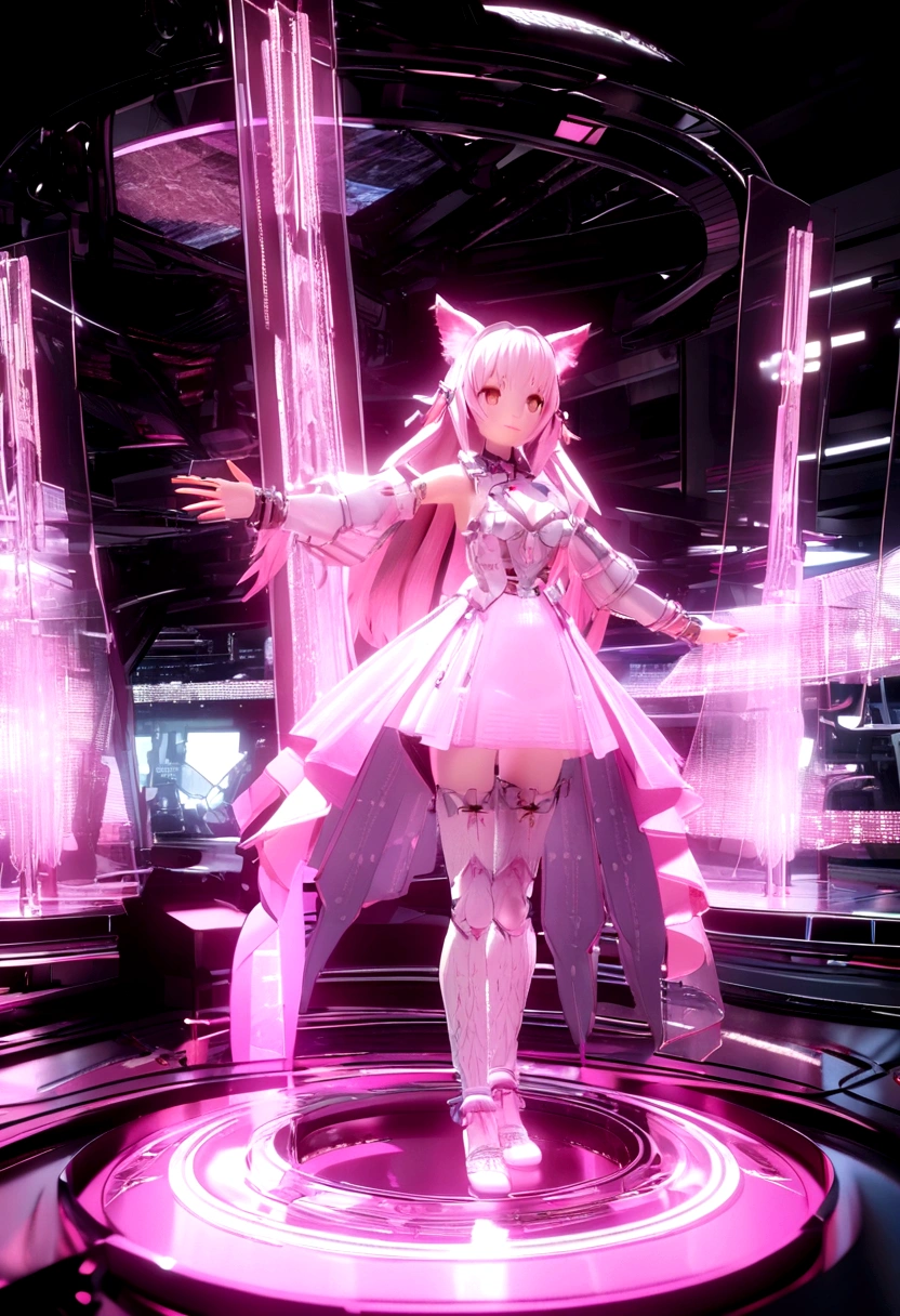 Future High-tech Holographic 3D Model of catgirl
3D transparent holographic projection of a catgirl