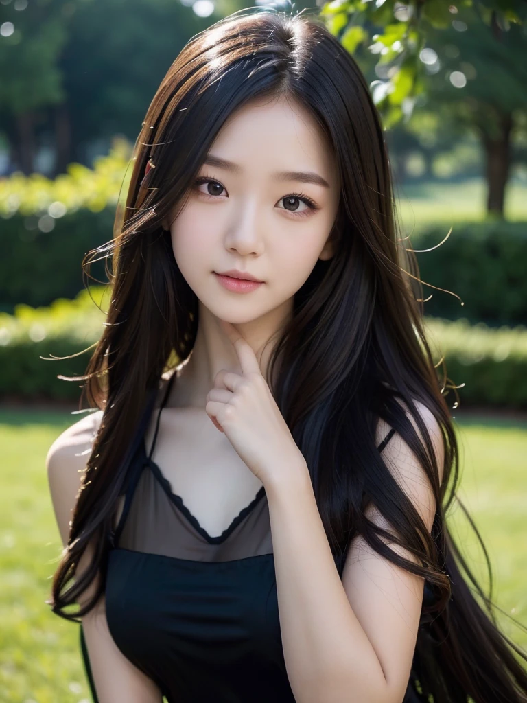 Outdoor、Black sheer dress、(Highest quality)、((Very detailed))、4K、(8K)、masterpiece、Very detailedな、Highest quality、Super Resolution、1 person、Kind Face、Soft Light、RAW quality、Soft Skin、163cm、30 years old、knees