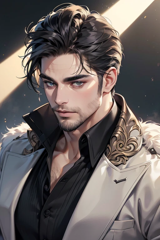 (best quality,4k,8k,highres,masterpiece:1.2),ultra-detailed,(realistic,photorealistic,photo-realistic:1.37),30 year old man,3 day beard,handsome anime,portraits,strong,masculine,dark hair,sharp jawline,mesmerizing eyes,perfectly styled hair,cool anime outfit,confident expression,vibrant colors,dynamic lighting