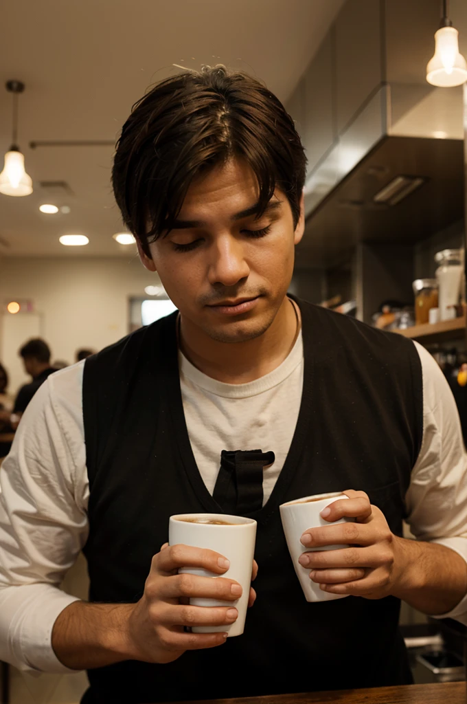 Make a photo of a man drinking coffee
