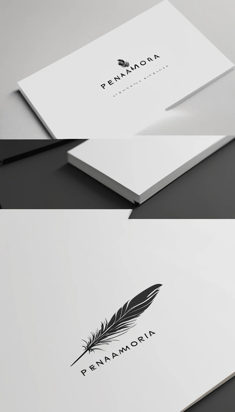 A minimal, modern, simple, cinematic logo design for the brand “Penamemoria". Create a modern, minimalistic, high-quality, logo of a feather-bird
