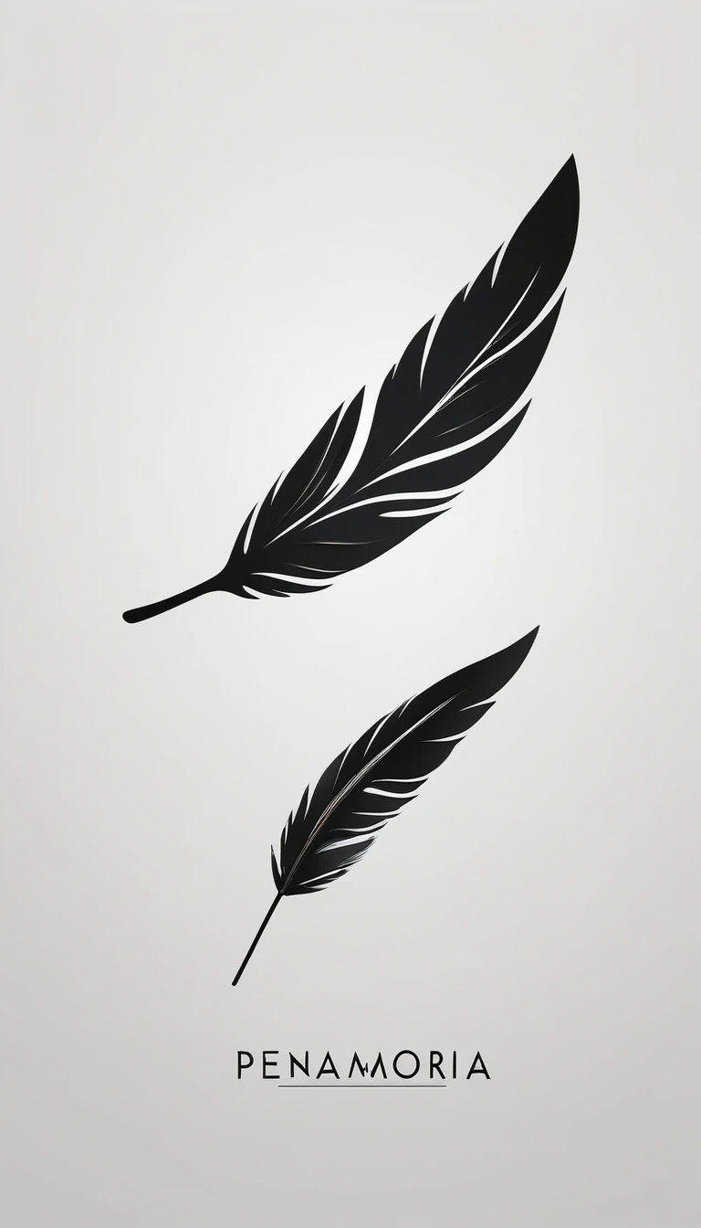 A minimal, modern, simple, cinematic logo design for the brand “Penamemoria". Create a modern, minimalistic, high-quality, logo of a feather-bird