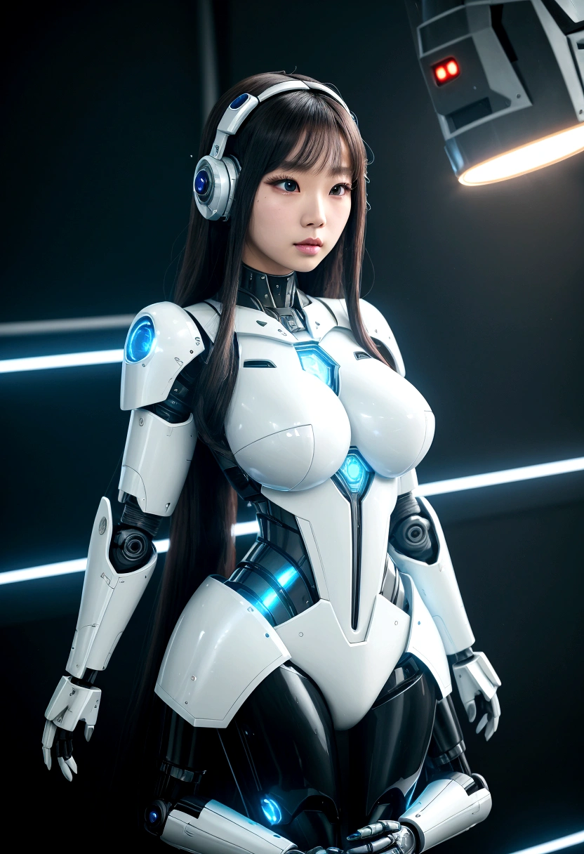 asian woman, standing, stop FRONT VIEW, tez blanca, korean, tits, futuristic clothing, modern outfit provided, NO DEFORMATIONS, beautiful, robot, cyborg, android, light, laser, League of Legends, splah art, sexy, the payment, chrome, Metal, FNAF, Animatronic, White y negro, shadows, contrast, linda, beauty, goddess, kpop, Twice, Blackpink, warframe, robots, EVERGLOW, Aespa, idol, star wars, steel, iron, Metal, the payment, Dark, lingerie, Dorado, gold, lights, trails, cables, wires, doll, doll, doll, haydee. neutral background, armor, haydee, hair without bangs, hair on the sides, long straight hair, hair without bangs, hair on the sides, White, White, oppai, big tits, big tits, throw, general, DIRECTOR, big breast. lights, LIGHT BLUE lights, celestial lights, bioluminiscencia, light blue details. illuminated face, light de frente