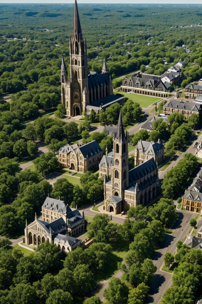Cathedral colony with Victorian town with a forest 