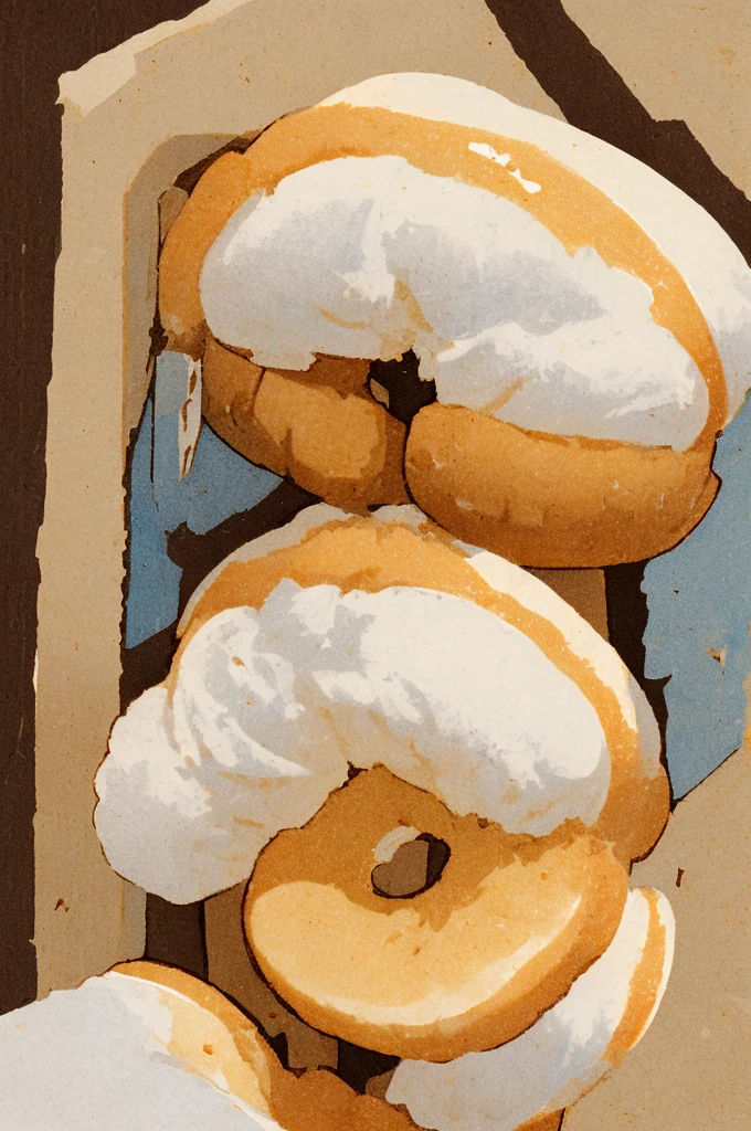 Close-up of a donut cut in half., Revealing soft and supple inner flesh., with layers and textures on display, Create pleasing and detailed images..
