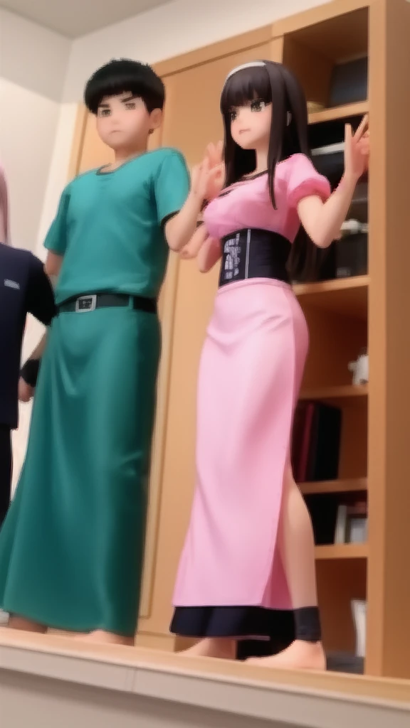 A 20 years girls, she is standing on the two boys