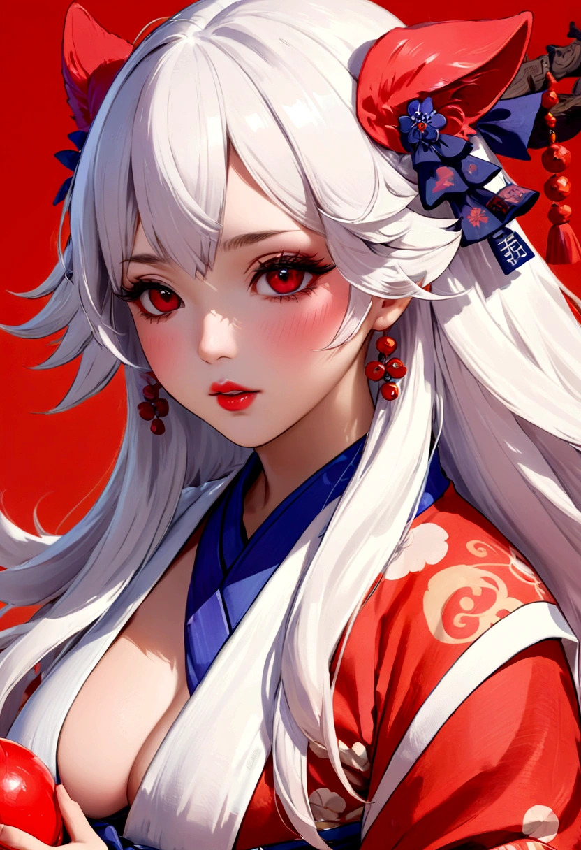 hyperrealistic, highly detailed, 1girl, beautiful detailed eyes, beautiful detailed lips, extremely detailed eyes and face, long eyelashes, onmyoji, WLOP and Sakimi-chan, Zerochan Art, from East, commission, East, nixeu and sakimichan, by Kamaguruka, Obscene, mika kurai demon, The Detailed Art of the Onmyoji, huge red object, photo shoot, vibrant colors, dramatic lighting, cinematic, fantasy, digital art