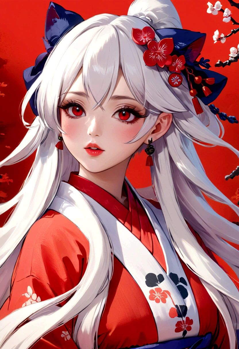 hyperrealistic, highly detailed, 1girl, beautiful detailed eyes, beautiful detailed lips, extremely detailed eyes and face, long eyelashes, onmyoji, WLOP and Sakimi-chan, Zerochan Art, from East, commission, East, nixeu and sakimichan, by Kamaguruka, Obscene, mika kurai demon, The Detailed Art of the Onmyoji, huge red object, photo shoot, vibrant colors, dramatic lighting, cinematic, fantasy, digital art