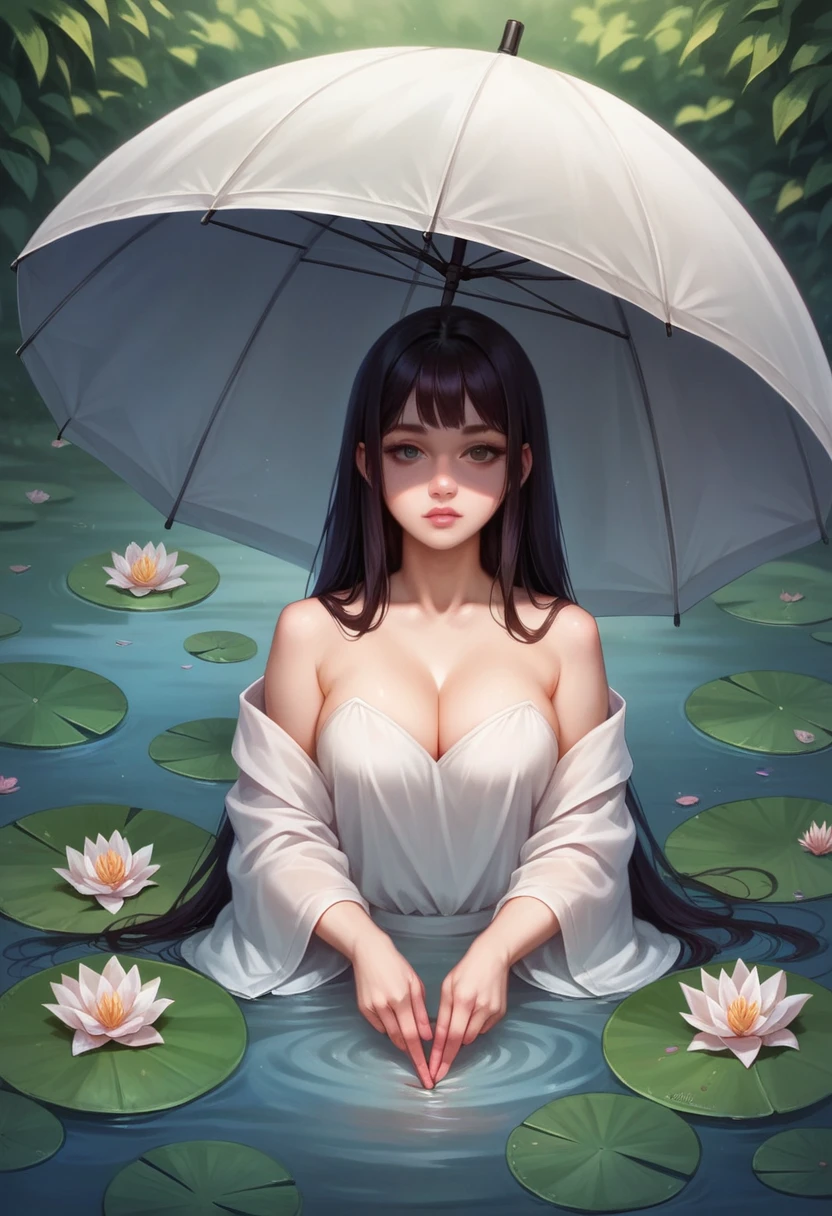 Kagura water lily, umbrella, 1 girl, realistic, ultra detail NSFW