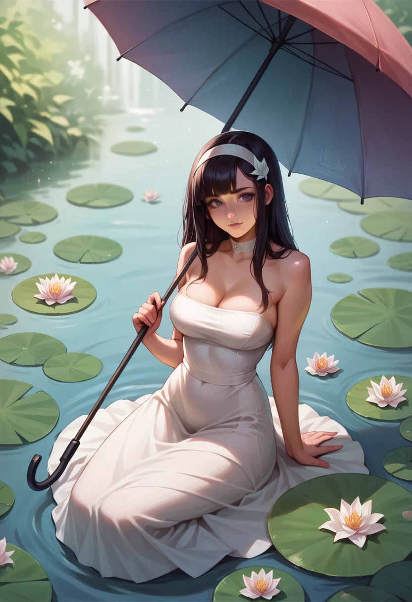 Kagura water lily, umbrella, 1 girl, realistic, ultra detail NSFW